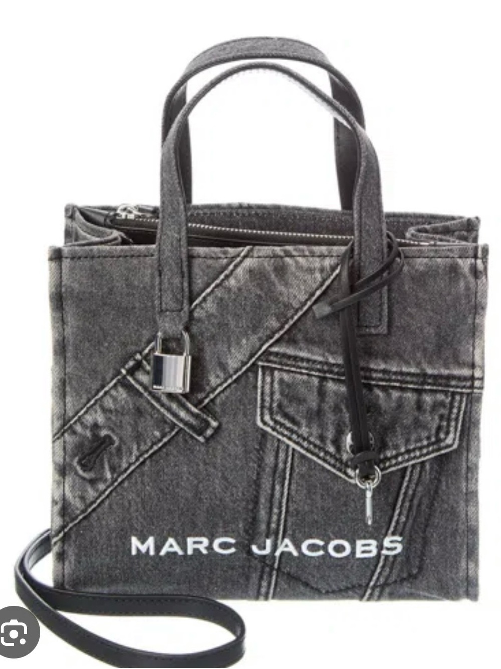 Marc Jacobs Black Gray Denim Small Messenger Tote with Crossbody Strap